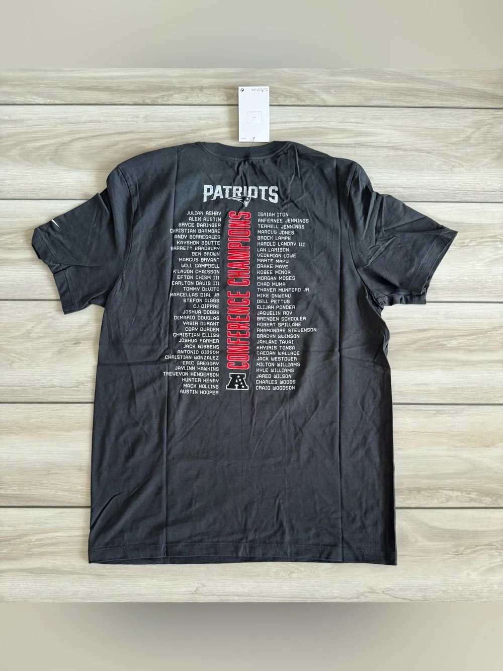 Nike Patriots Anthracite 2025 AFC Champions Roster Tee Grey Various Sizes NWT